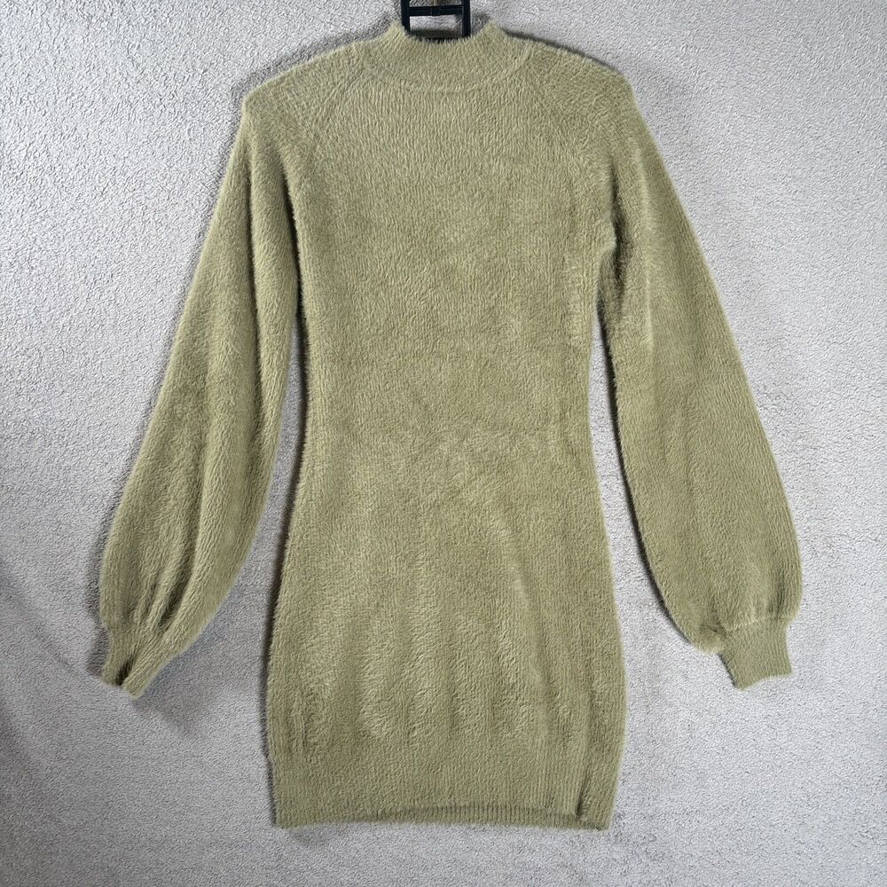 Lalavon‎ Sweater Mini Dress Turtleneck Soft Fleece Womens M Sage Green Cozycore